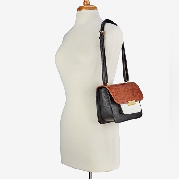 Gigi New York Abigail Leather Crossbody Bag Croc Embossed Black Brown White Gold - Picture 7 of 10